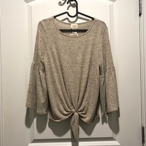 Beige Flounce Long Sleeve Sweater